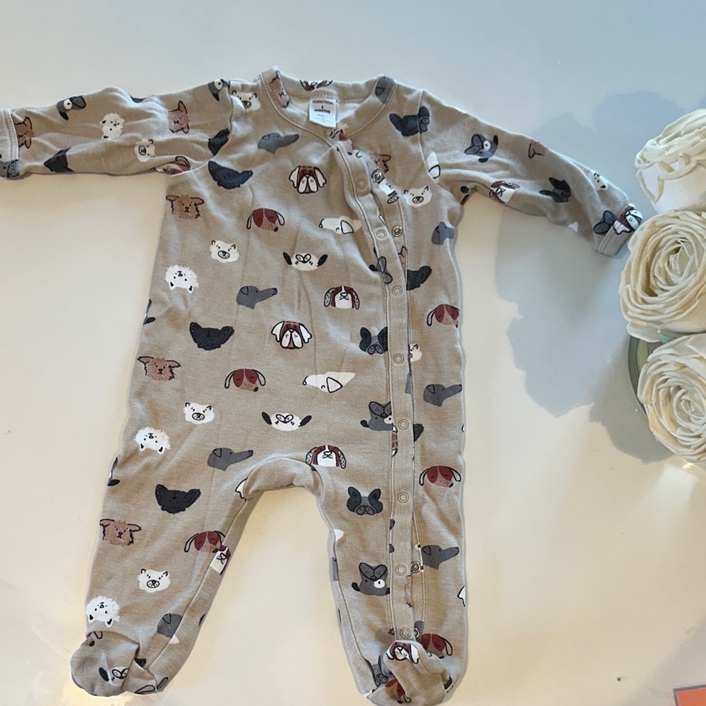 Nordstrom Beige Footed Pajama with Dog Face Print